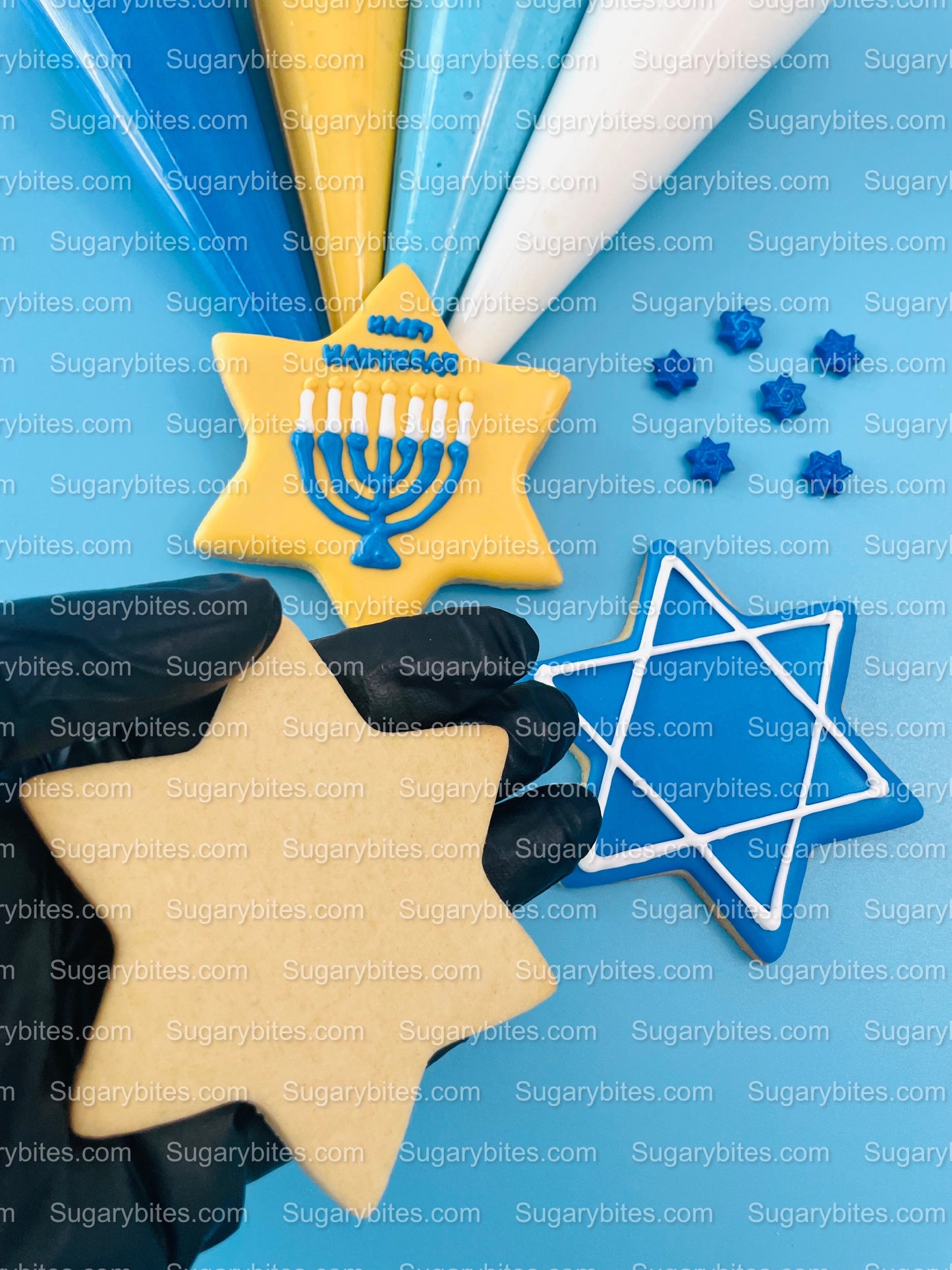 Hanukkah Cookie Decorating Kit, DIY Cookie Kit, (Large Cookies) ***INCLUDES 24 ITEMS*** With 4 Icing Bags & 3 Deluxe Sprinkle!