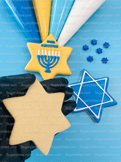 Hanukkah Cookie Decorating Kit, DIY Cookie Kit, (Large Cookies) ***INCLUDES 24 ITEMS*** With 4 Icing Bags & 3 Deluxe Sprinkle!