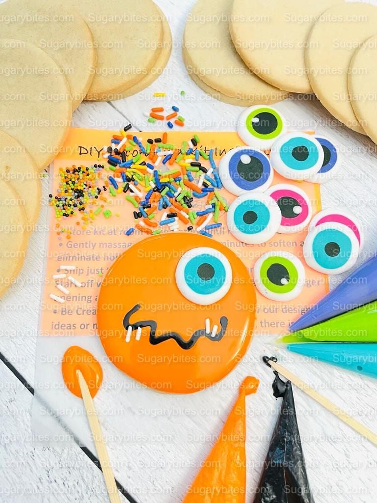 Halloween Cookie Decorating Kit, DIY Cookie Kit, (Large Cookies) ***INCLUDES 25 ITEMS***, Includes Deluxe Assorted Colors Icing Eyes!
