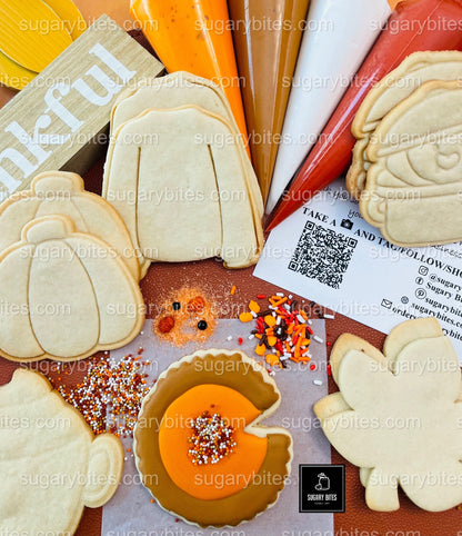 Fall Cookie Decorating Kit, ***INCLUDES 24 ITEMS*** Thanksgiving Cookies, Assorted Shaped Cookie Kit, (Large Cookies)