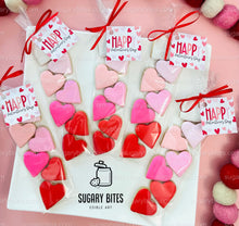Load image into Gallery viewer, Valentines Day Mini Heart Cookie Packs, MINI Heart Sugar Cookies, Valetines Gift,**SET of 5 BAGS** (35 heart cookies total)
