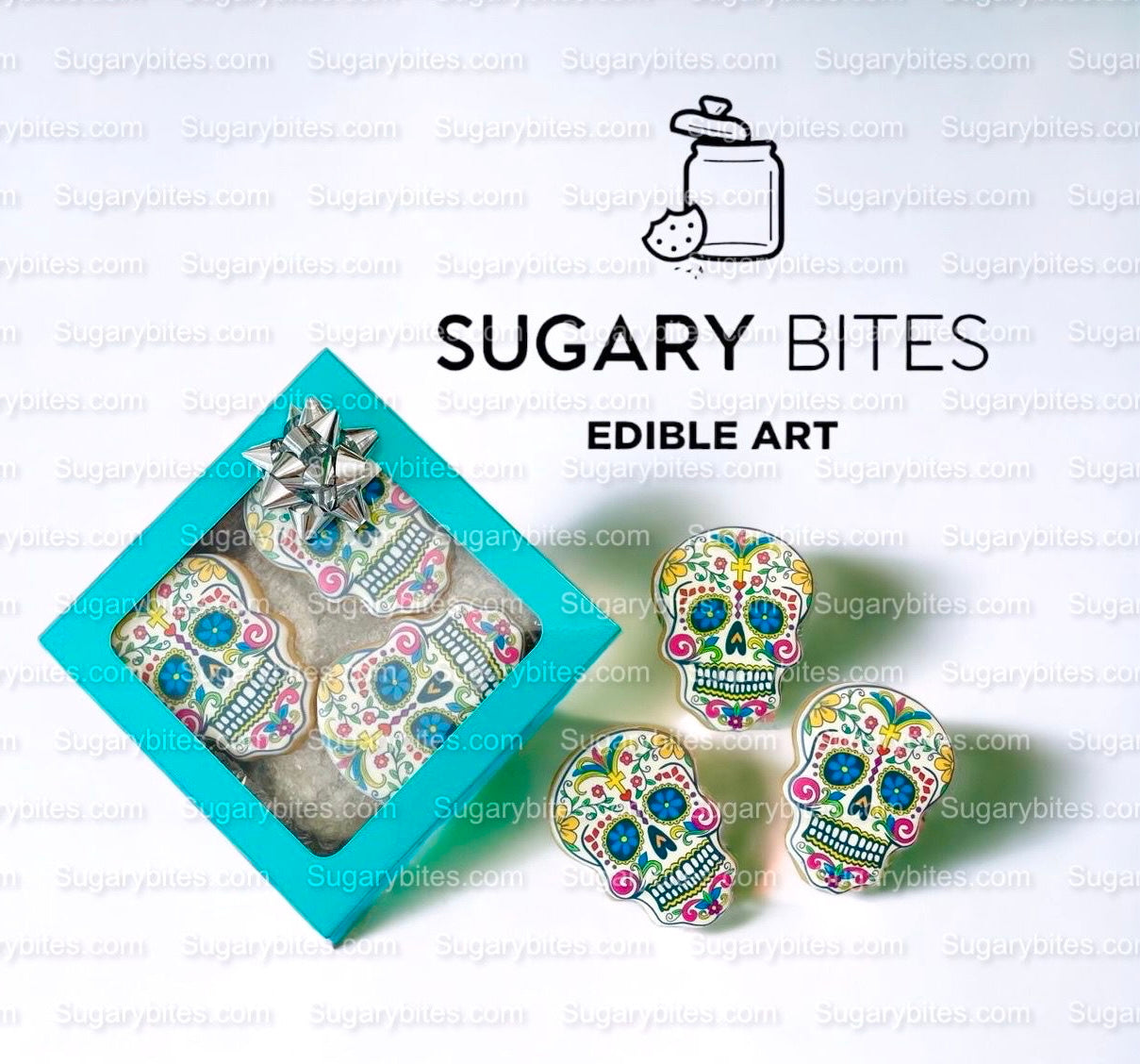 Sugar Skull Cookies, Set of 12 Cookies, Vanilla Sugar Cookie, Highly Detailed Edible Image!