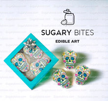 Load image into Gallery viewer, Sugar Skull Cookies, Set of 12 Cookies, Vanilla Sugar Cookie, Highly Detailed Edible Image!
