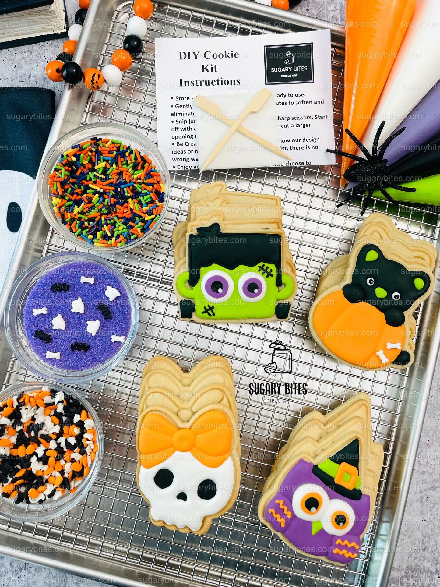Halloween Cookie Decorating Kit, DIY Cookie Kit, (Large Cookies) ***INCLUDES 24 ITEMS*** With 4 Icing Bags & 3 Deluxe Sprinkles!!!