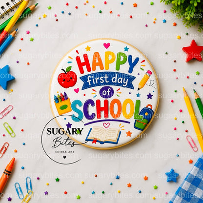 Back to School Cookies, Happy First Day of School Cookies, , Edible Image Cookies, Teacher and Student Treats, 1 Dozen