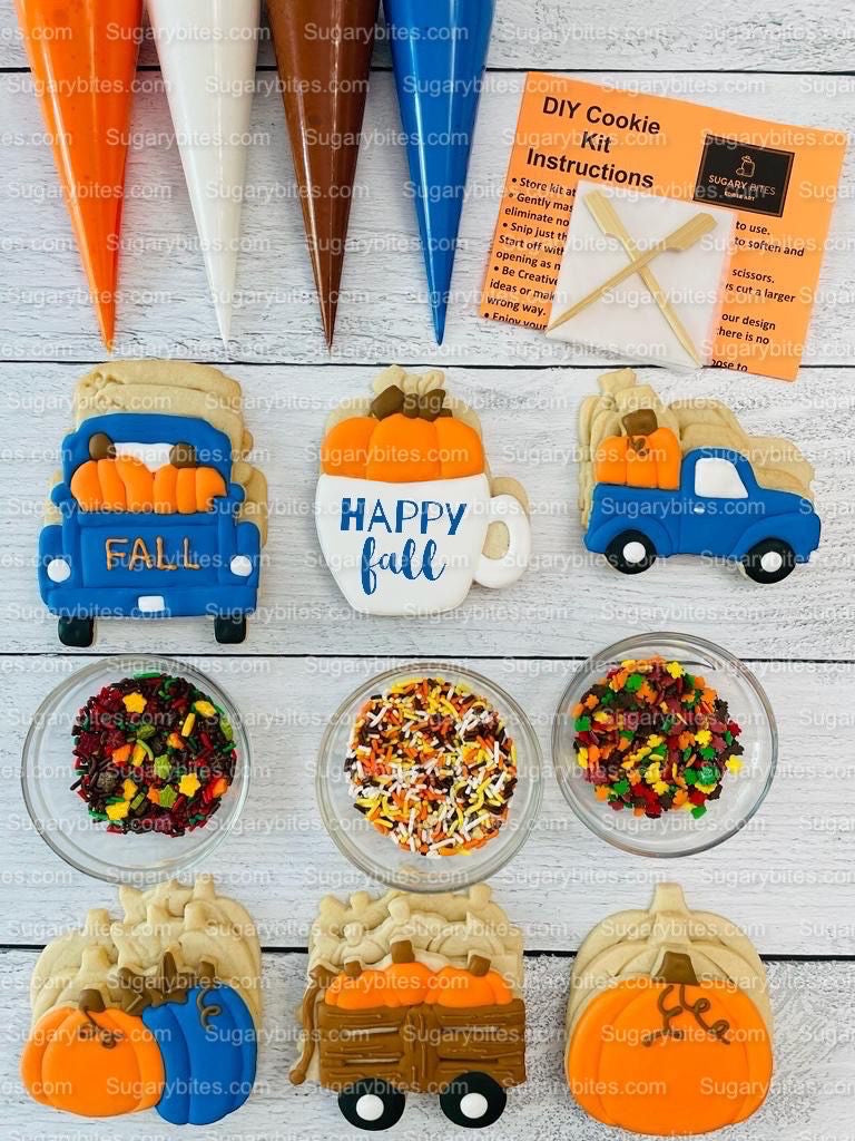 Fall Cookie Decorating Kit, ***INCLUDES 24 ITEMS*** Zoom Party Favors, Assorted Shaped Cookie Kit, (Large Cookies)!