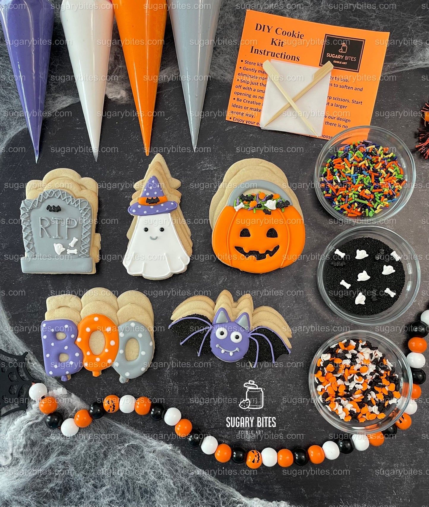 Halloween Cookie Decorating Kit, DIY Cookie Kit, (Large Cookies) ***INCLUDES 24 ITEMS*** With 4 Icing Bags & 3 Deluxe Sprinkle!!
