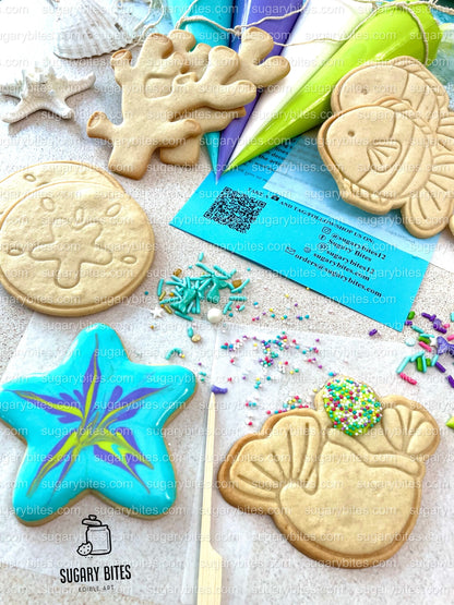 Mermaid Cookie Decorating Kit, *INCLUDES 24 ITEMS* (Large Cookies) …… with 4 ICING bags and 3 Deluxe Sprinkles