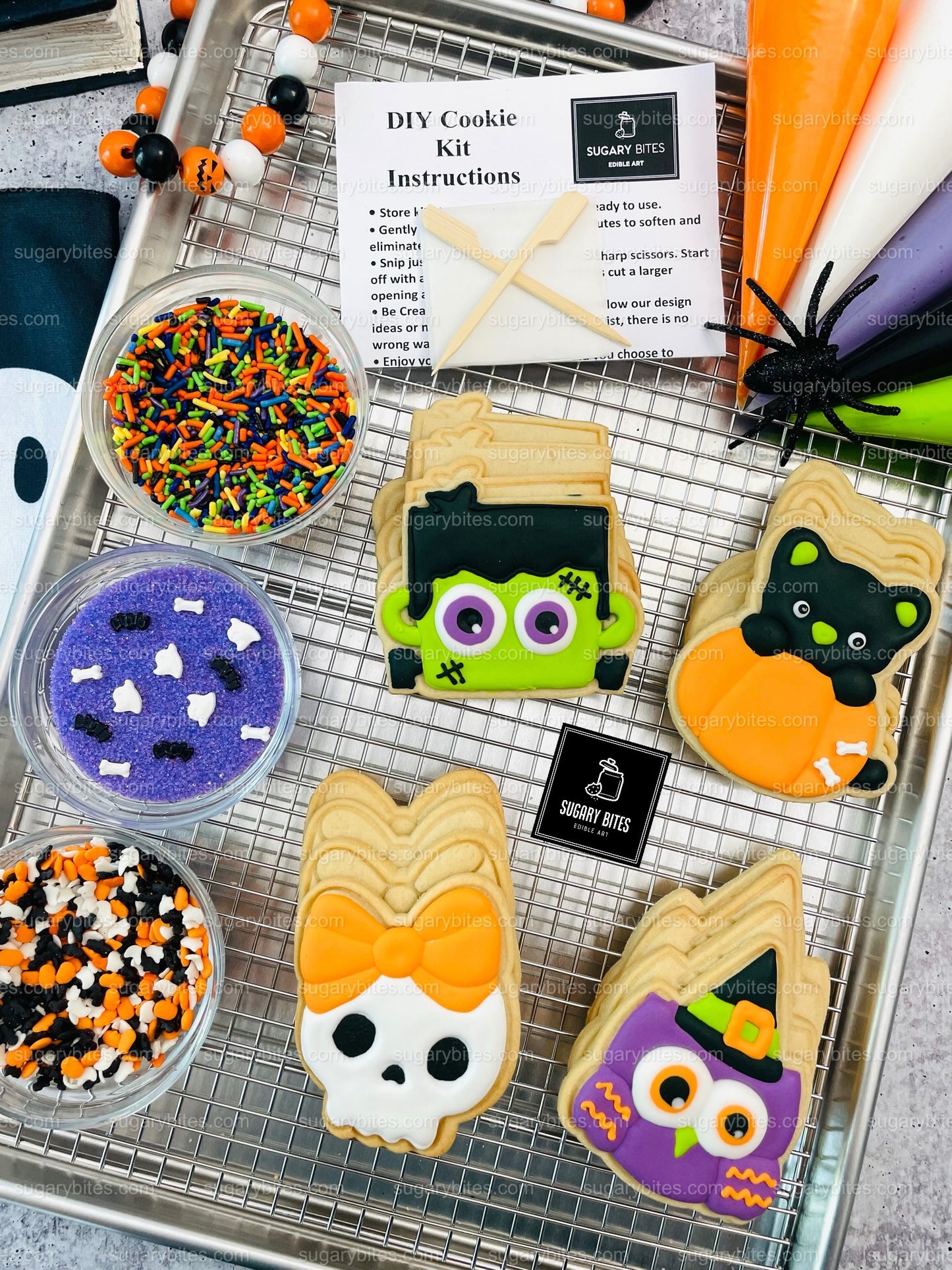 Halloween Cookie Decorating Kit, DIY Cookie Kit, (Large Cookies) ***INCLUDES 24 ITEMS*** With 4 Icing Bags & 3 Deluxe Sprinkles!!!