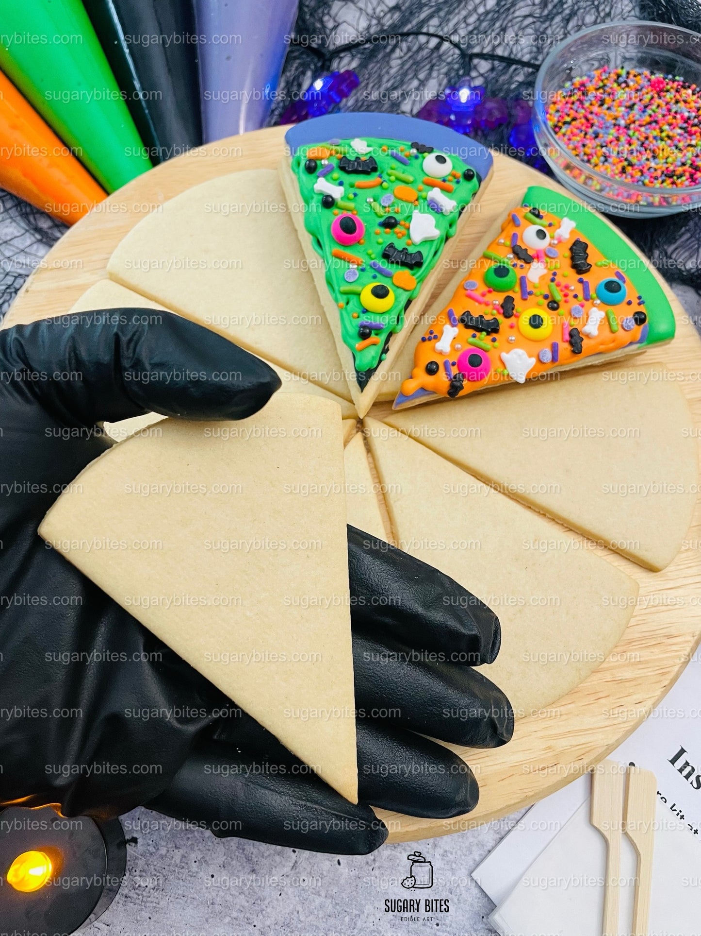 Halloween Cookie Decorating Kit, Halloween Pizza Cookie Kit, (Large Cookies) ***INCLUDES 24 ITEMS*** With 4 Icing Bags & 3 Deluxe Sprinkle!!