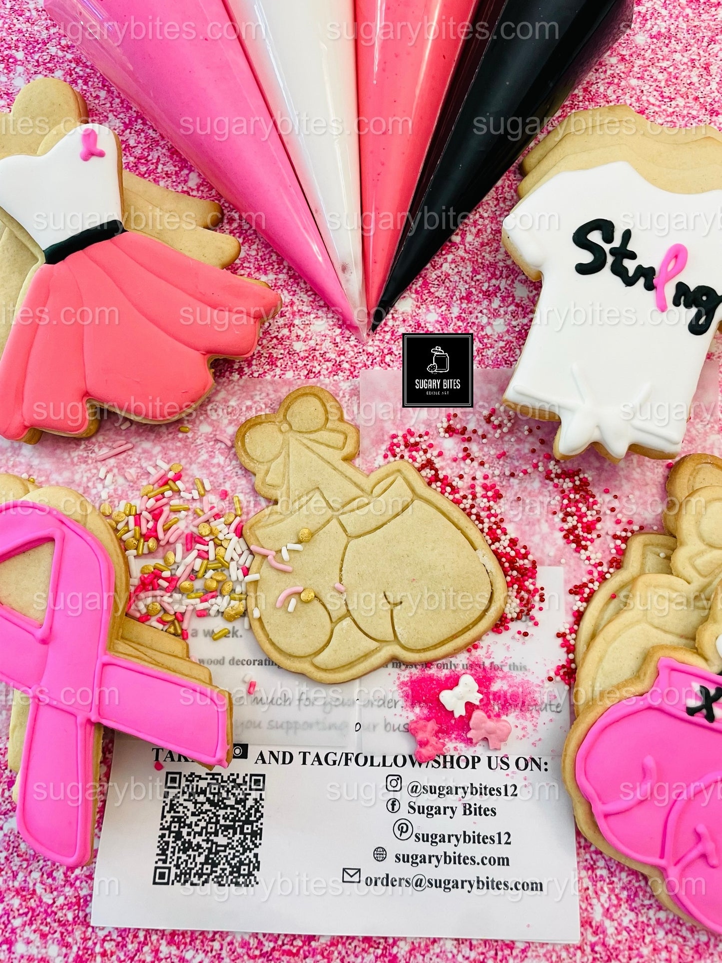 Pink DIY Cookie Kit | Sugar Vanilla Decorate-Your-Own Cookies | Pink Ribbon Fundraiser Gift Set | (Large Cookies) ***INCLUDES 24 ITEMS*** With 4 Icing Bags & 3 Deluxe Sprinkle!!