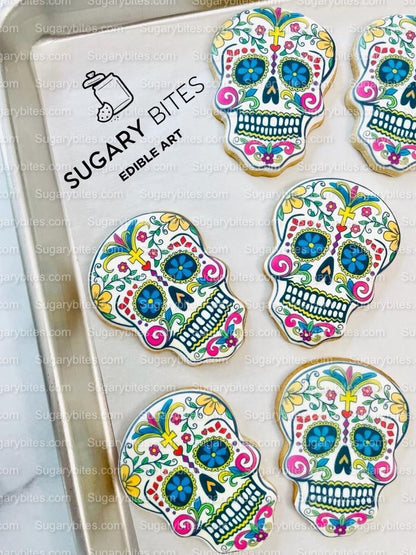Sugar Skull Cookies, Set of 12 Cookies, Vanilla Sugar Cookie, Highly Detailed Edible Image!