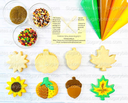 Fall Cookie Decorating Kit, ***INCLUDES 24 ITEMS*** Zoom Party Favors, Assorted Shaped Cookie Kit, (Large Cookies)!