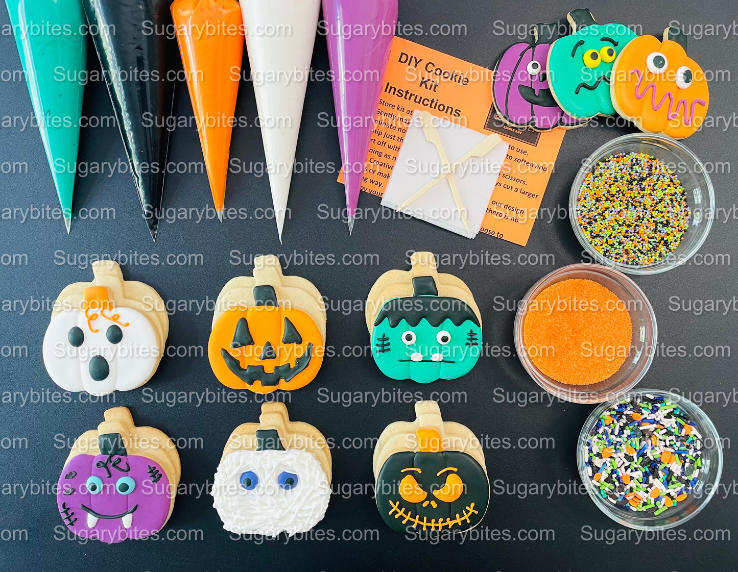 Halloween Cookie Decorating Kit, DIY Cookie Kit, (Large Cookies) ***INCLUDES 24 ITEMS*** With 4 Icing Bags & 3 Deluxe Sprinkle!