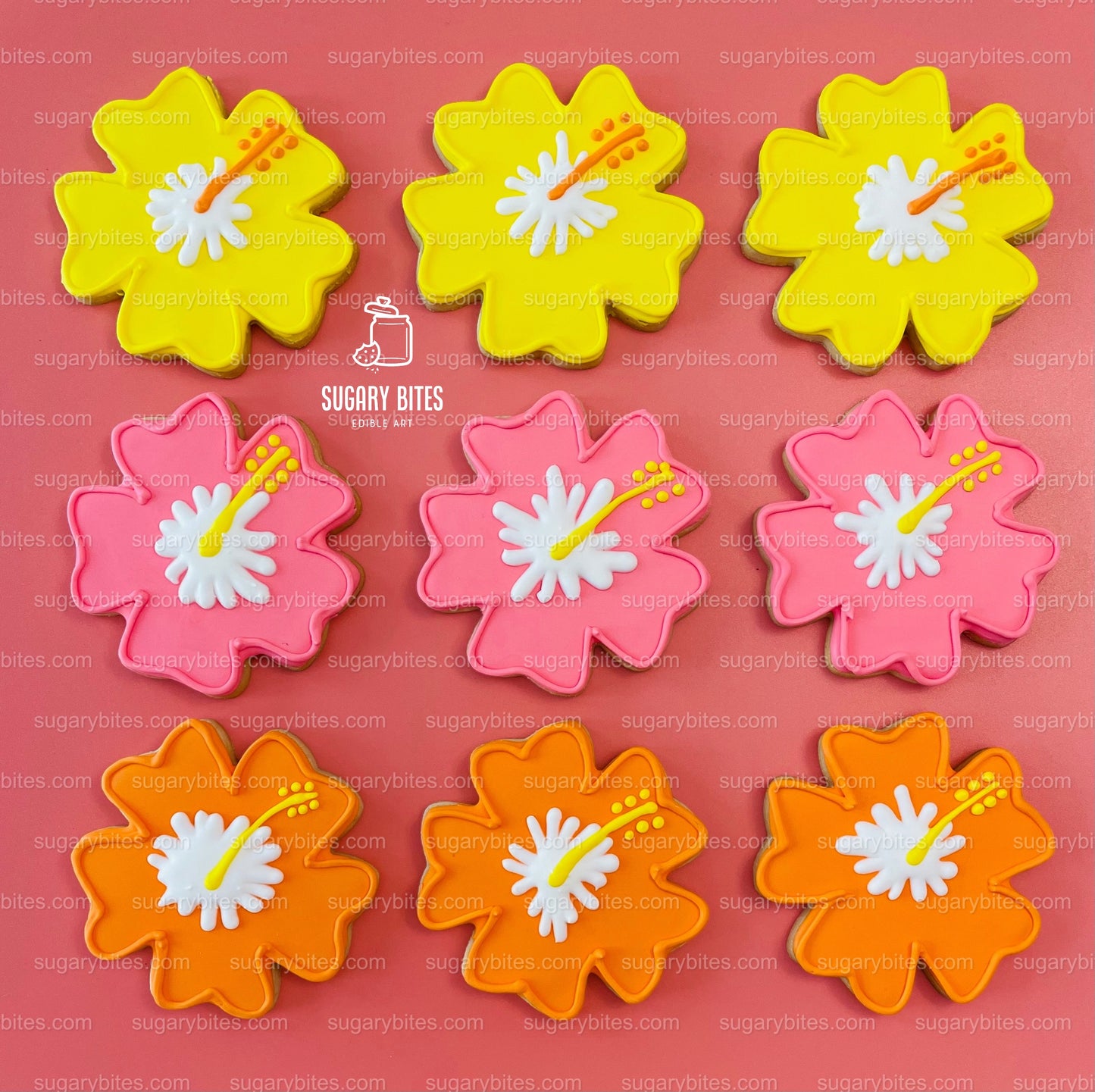 Hibiscus Flower Cookie, Summer Cookies, Flower Cookies, Hawaiian Cookies, Tropical Cookies, ****Includes 12 Large Decorated Cookies****