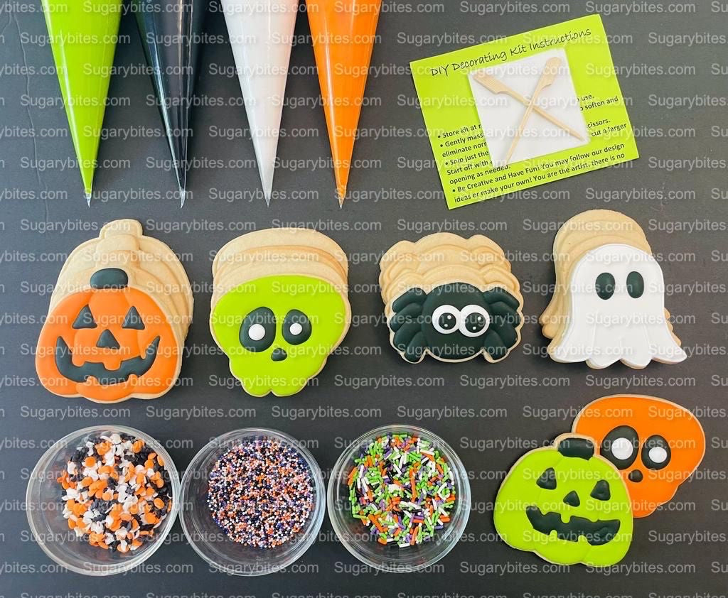 Halloween Cookie Decorating Kit, DIY Cookie Kit, (Large Cookies) ***INCLUDES 24 ITEMS*** With 4 Icing Bags & 3 Deluxe Sprinkle!