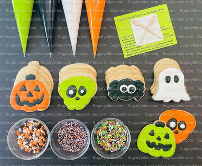 Halloween Cookie Decorating Kit, DIY Cookie Kit, (Large Cookies) ***INCLUDES 24 ITEMS*** With 4 Icing Bags & 3 Deluxe Sprinkle!