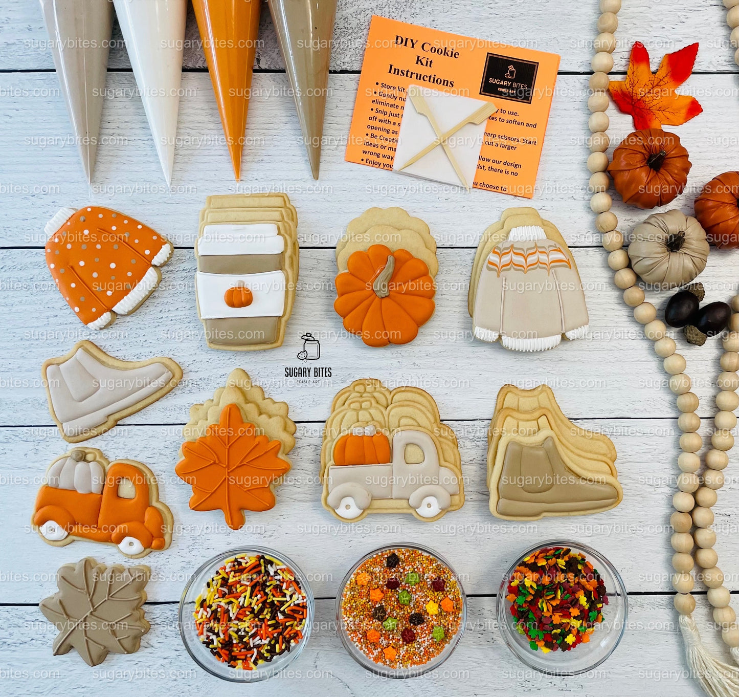 Fall Cookie Decorating Kit, ***INCLUDES 24 ITEMS*** Zoom Party Favors, Assorted Shaped Cookie Kit, (Large Cookies)