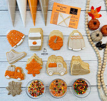 Load image into Gallery viewer, Fall Cookie Decorating Kit, ***INCLUDES 24 ITEMS*** Zoom Party Favors, Assorted Shaped Cookie Kit, (Large Cookies)
