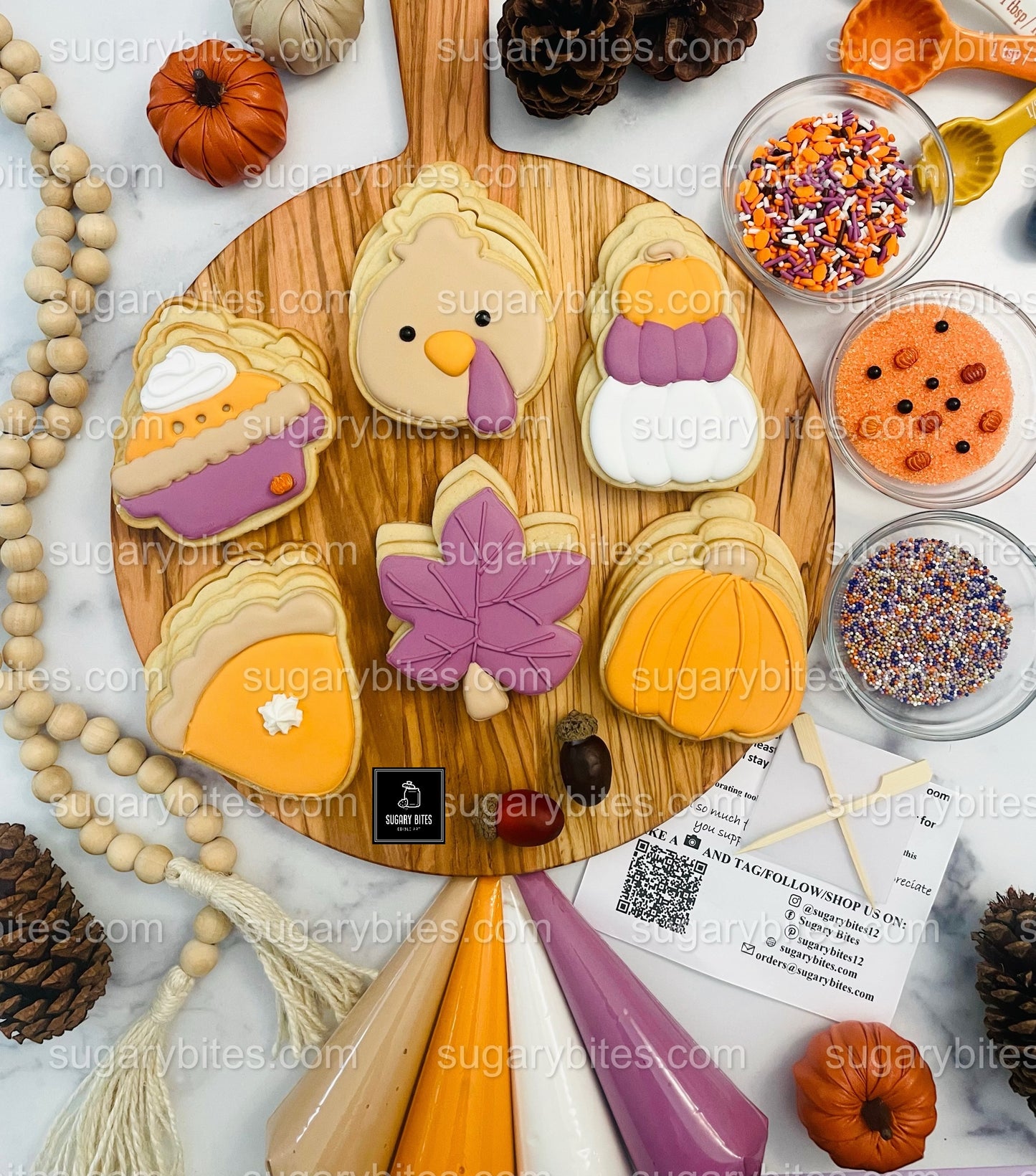 Fall Cookie Decorating Kit, Thanksgiving DIY cookie kit **INCLUDES 24 ITEMS* Zoom Party Favors, Assorted Shaped Cookie Kit, (Large Cookies)