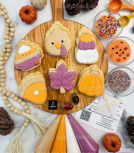 Fall Cookie Decorating Kit, Thanksgiving DIY cookie kit **INCLUDES 24 ITEMS* Zoom Party Favors, Assorted Shaped Cookie Kit, (Large Cookies)