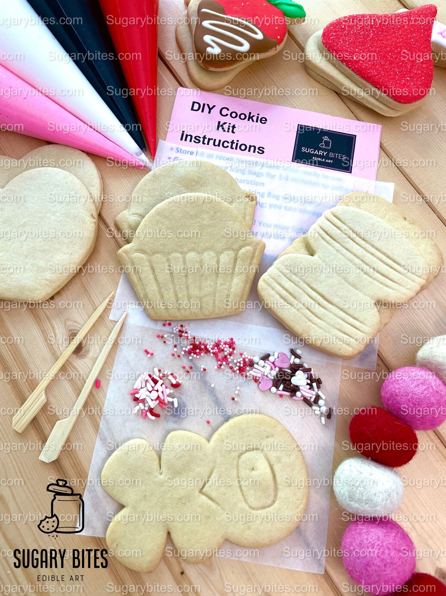 Valentines Cookie Decorating Kit, Heart DIY Cookie Kit, **INCLUDES 24 ITEMS** (Large Cookies), Deluxe Sprinkles Included!!!