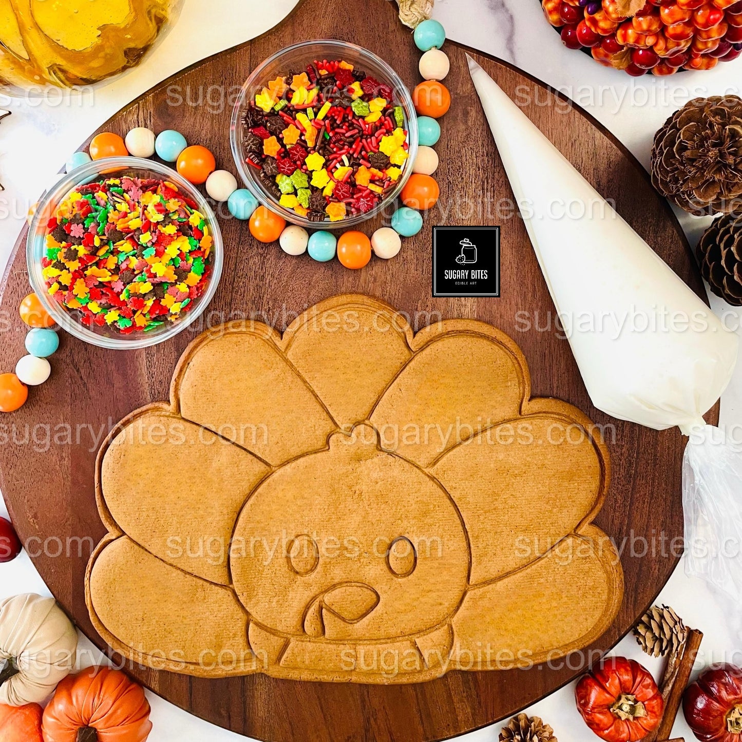 Giant Turkey Cookie Decorating Kit – 11 Inches | Sugar Vanilla or Gingerbread | Fun Thanksgiving Activity | Thanksgiving DIY Cookie Kit |