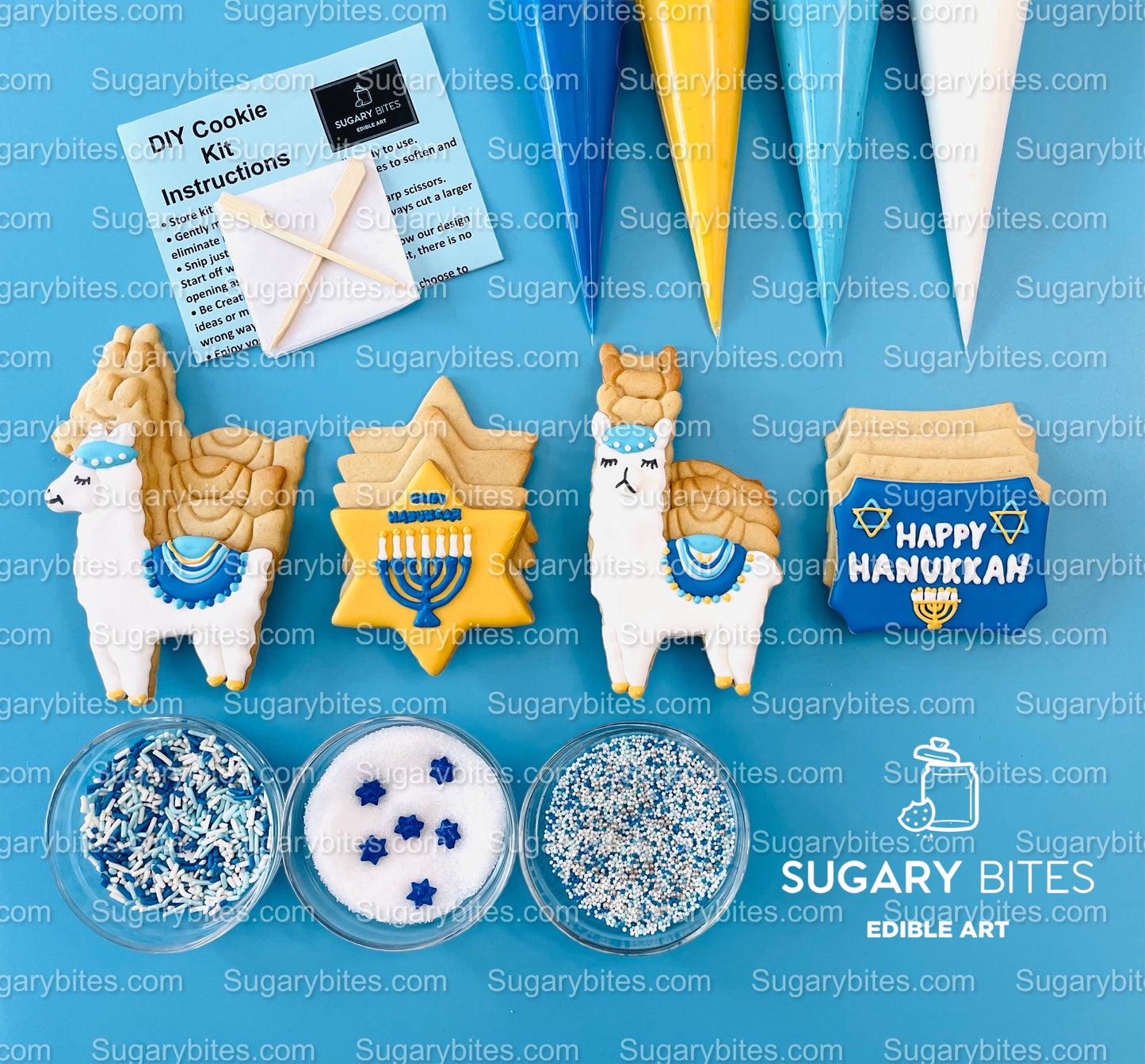 Hanukkah Cookie Decorating Kit, DIY Cookie Kit, (Large Cookies) ***INCLUDES 24 ITEMS*** With 4 Icing Bags & 3 Deluxe Sprinkle!
