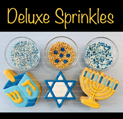 Hanukkah Cookie Decorating Kit, DIY Cookie Kit, (Large Cookies) ***INCLUDES 24 ITEMS*** With 4 Icing Bags & 3 Deluxe Sprinkle!