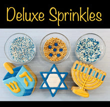 Load image into Gallery viewer, Hanukkah Cookie Decorating Kit, DIY Cookie Kit, (Large Cookies) ***INCLUDES 24 ITEMS*** With 4 Icing Bags &amp; 3 Deluxe Sprinkle!
