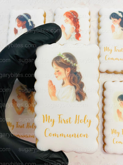 First Holy Communion Decorated Cookies – Handmade Printed Communion Cookies | Personalized Message | Sugar Vanilla or Gluten-Free