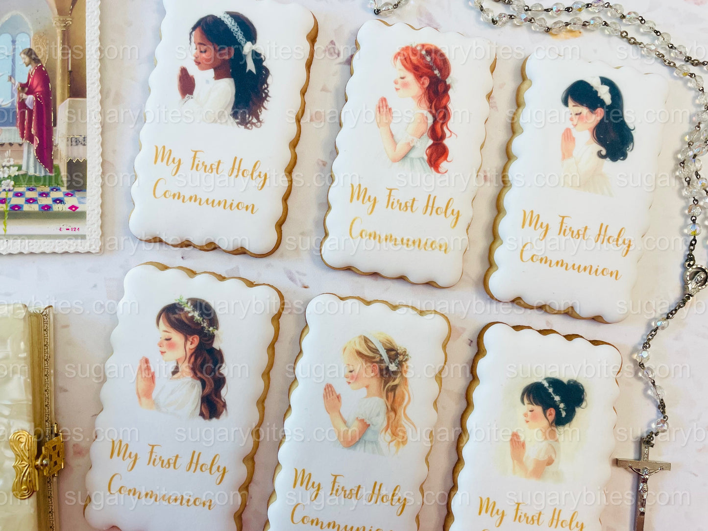 First Holy Communion Decorated Cookies – Handmade Printed Communion Cookies | Personalized Message | Sugar Vanilla or Gluten-Free