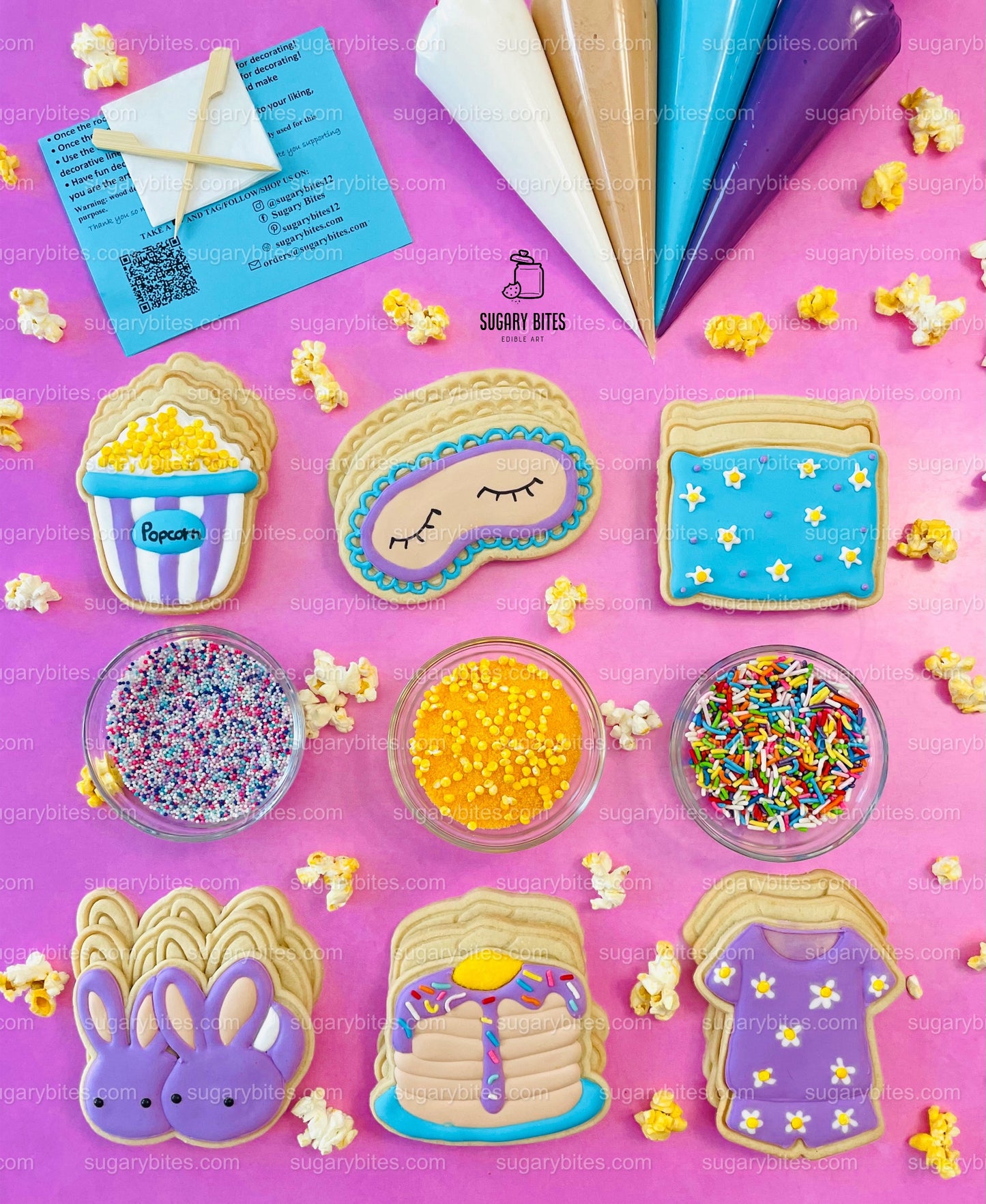 Pajama Party Cookie Decorating Kit, DIY Slumber Sugar Cookie Kit, **INCLUDES 24 ITEMS**, (Jumbo Large Cookies)… with Deluxe Sprinkles!!!