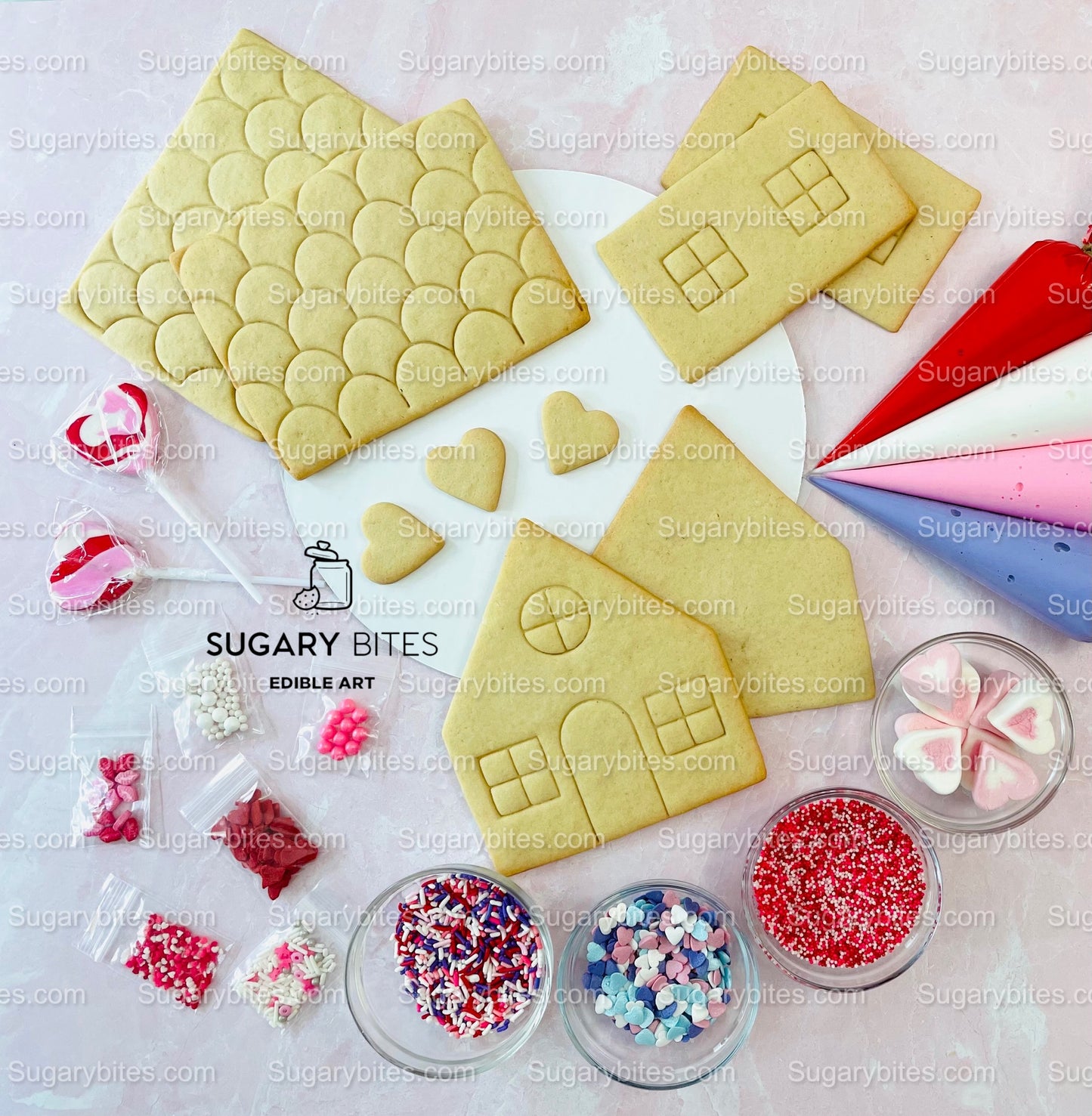 Valentines House Cookie Decorating Kit, (Large Cookies), ***INCLUDES 31 ITEMS***W/ 5 Icing Bags & 11 Deluxe Sprinkles… 3 different FLAVORS!!