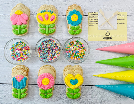 Flower Cookie Decorating Kit, DIY Flower Cookie Decorating Kit, Spring/Easter Diy cookie kit, **INCLUDES 24 ITEMS** (Large Cookies)