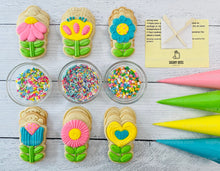Load image into Gallery viewer, Flower Cookie Decorating Kit, DIY Flower Cookie Decorating Kit, Spring/Easter Diy cookie kit, **INCLUDES 24 ITEMS** (Large Cookies)
