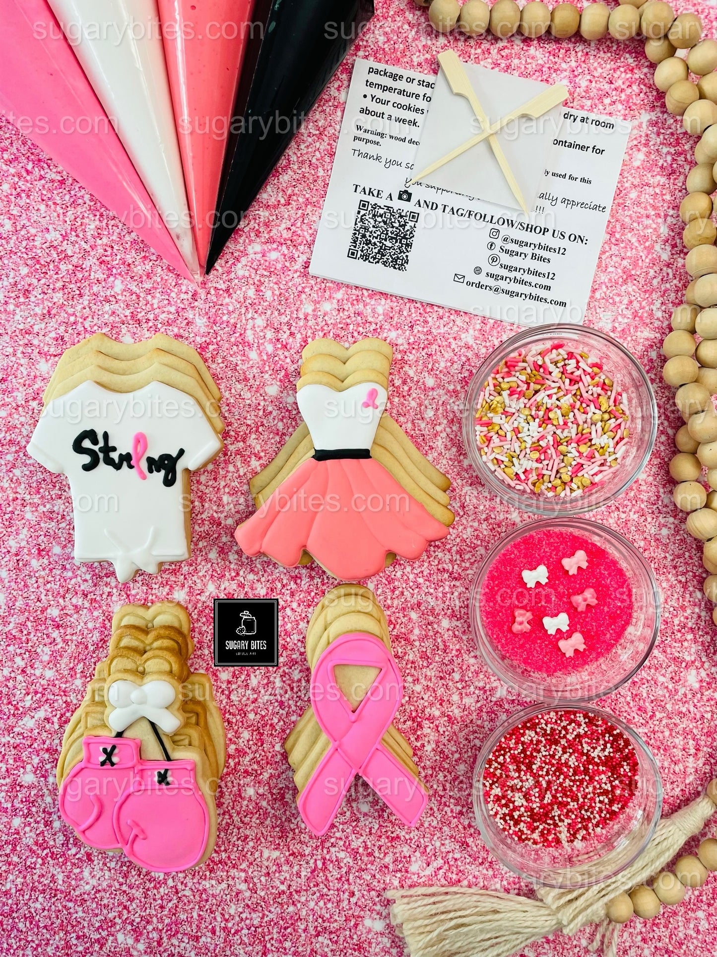 Pink DIY Cookie Kit | Sugar Vanilla Decorate-Your-Own Cookies | Pink Ribbon Fundraiser Gift Set | (Large Cookies) ***INCLUDES 24 ITEMS*** With 4 Icing Bags & 3 Deluxe Sprinkle!!