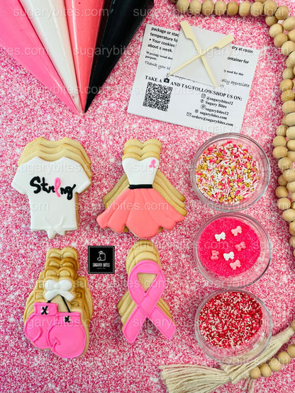 Pink DIY Cookie Kit | Sugar Vanilla Decorate-Your-Own Cookies | Pink Ribbon Fundraiser Gift Set | (Large Cookies) ***INCLUDES 24 ITEMS*** With 4 Icing Bags & 3 Deluxe Sprinkle!!