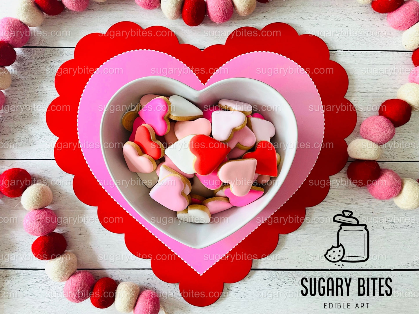 Valentines Day Mini Heart Cookie Packs, MINI Heart Sugar Cookies, Valetines Gift,**SET of 5 BAGS** (35 heart cookies total)