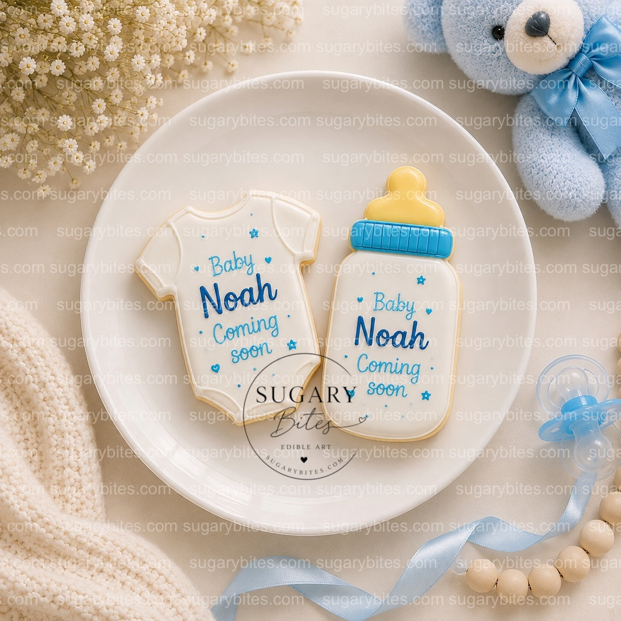 Baby Shower Cookies, Personalized Baby Shower Cookies – Custom Baby Name Onesie & Bottle Cookies, 12 Baby Shower Favors (Approximately 4 inches each)