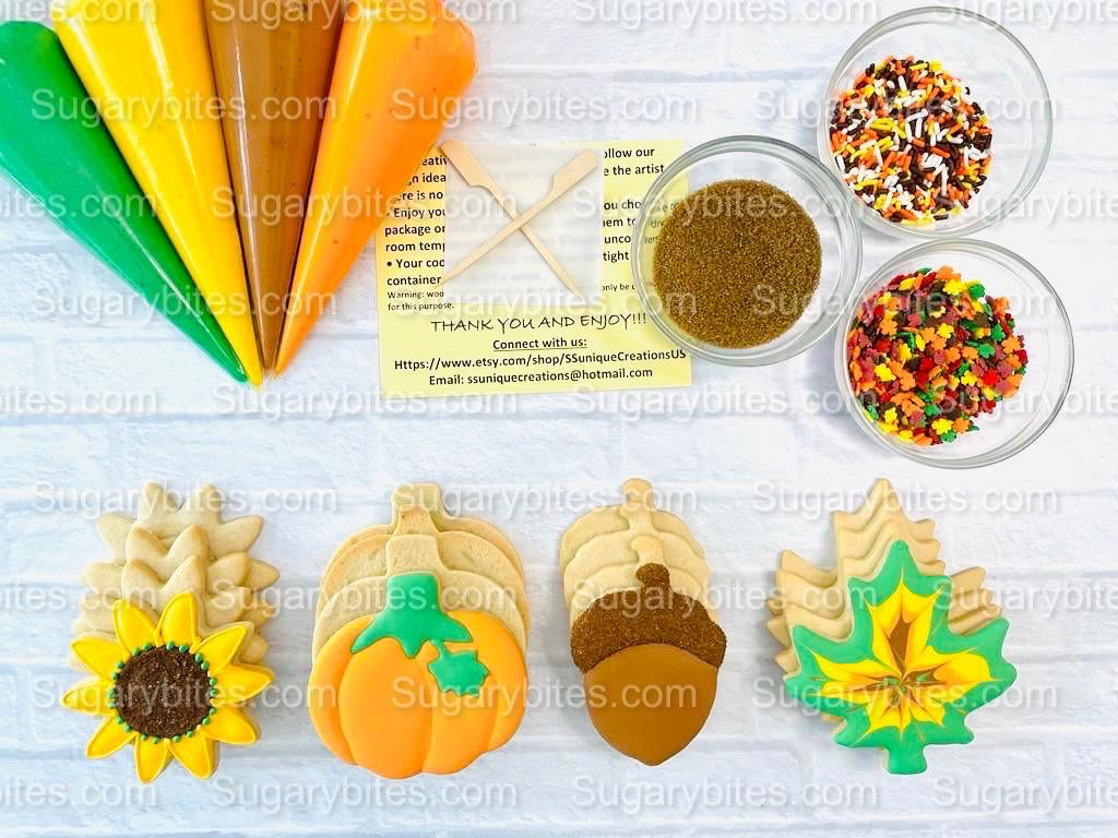 Fall Cookie Decorating Kit, ***INCLUDES 24 ITEMS*** Zoom Party Favors, Assorted Shaped Cookie Kit, (Large Cookies)!