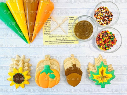 Fall Cookie Decorating Kit, ***INCLUDES 24 ITEMS*** Zoom Party Favors, Assorted Shaped Cookie Kit, (Large Cookies)!