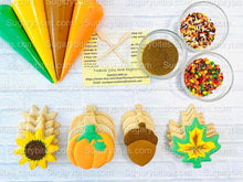Load image into Gallery viewer, Fall Cookie Decorating Kit, ***INCLUDES 24 ITEMS*** Zoom Party Favors, Assorted Shaped Cookie Kit, (Large Cookies)!
