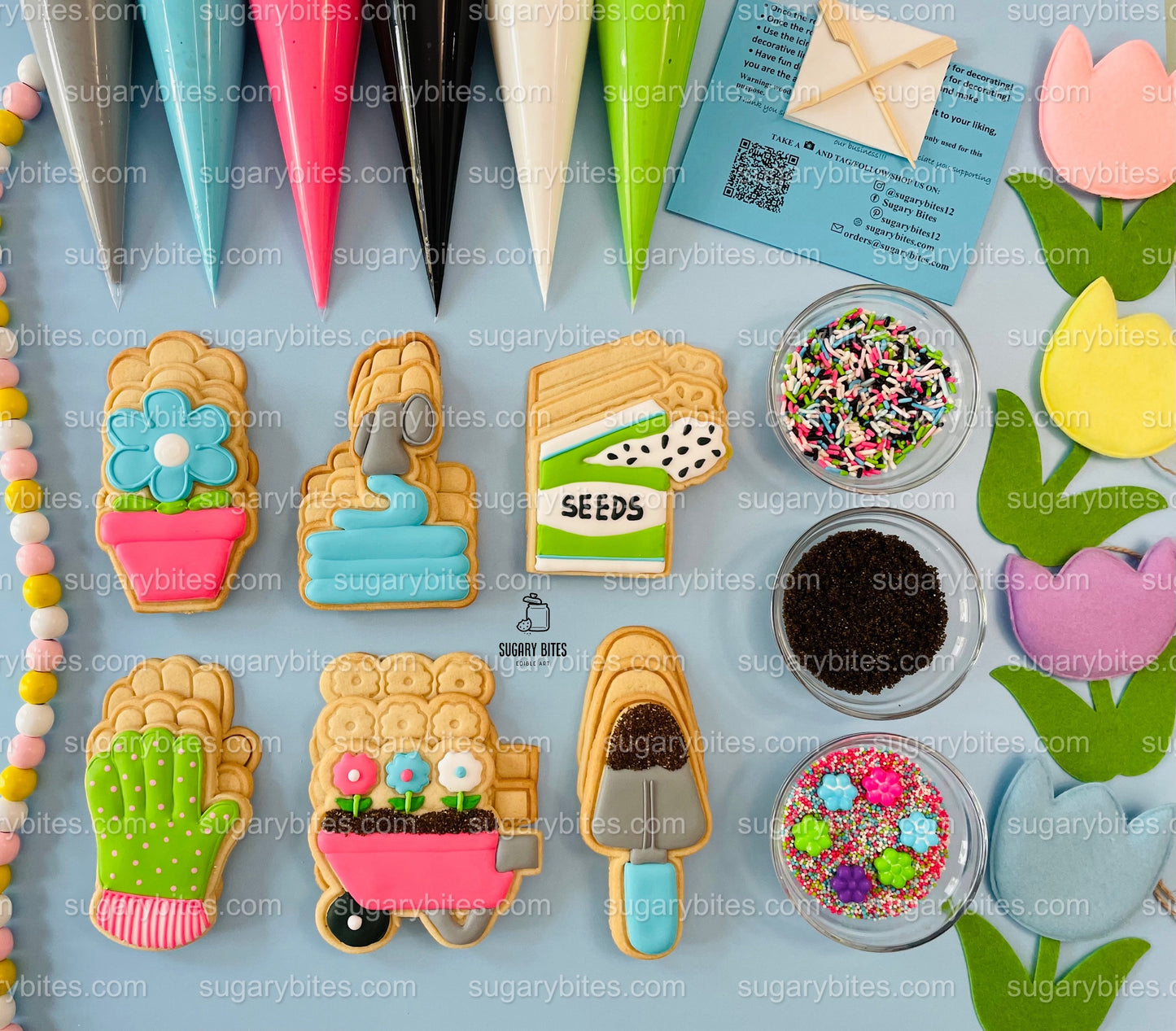 Gardening Cookie Decorating Kit, DIY Spring Sugar Cookie Decorating Kit, **INCLUDES 24 or 26 ITEMS**, (Large Cookies) with Deluxe Sprinkles!