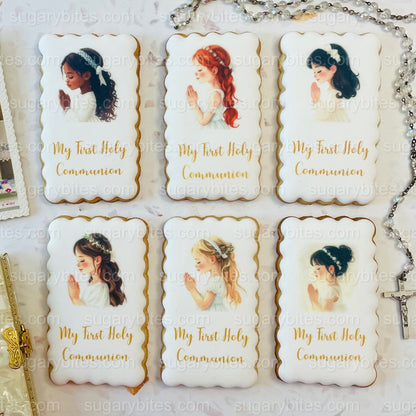 First Holy Communion Decorated Cookies – Handmade Printed Communion Cookies | Personalized Message | Sugar Vanilla or Gluten-Free