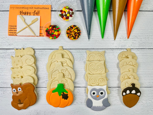 Fall Cookie Decorating Kit, Fall DIY Cookie Kit, ***INCLUDES 24 ITEMS***** Zoom Party Favors, Assorted Shaped Cookie Kit!