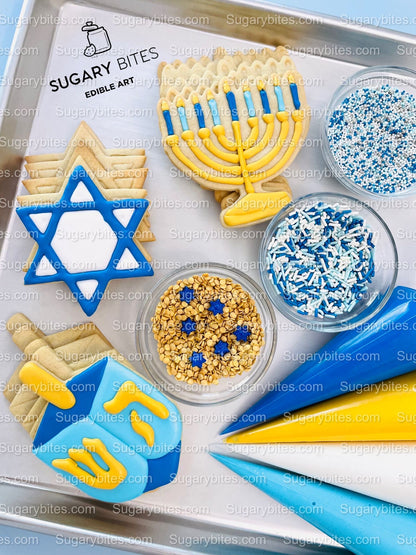 Hanukkah Cookie Decorating Kit, DIY Cookie Kit, (Large Cookies) ***INCLUDES 24 ITEMS*** With 4 Icing Bags & 3 Deluxe Sprinkle!