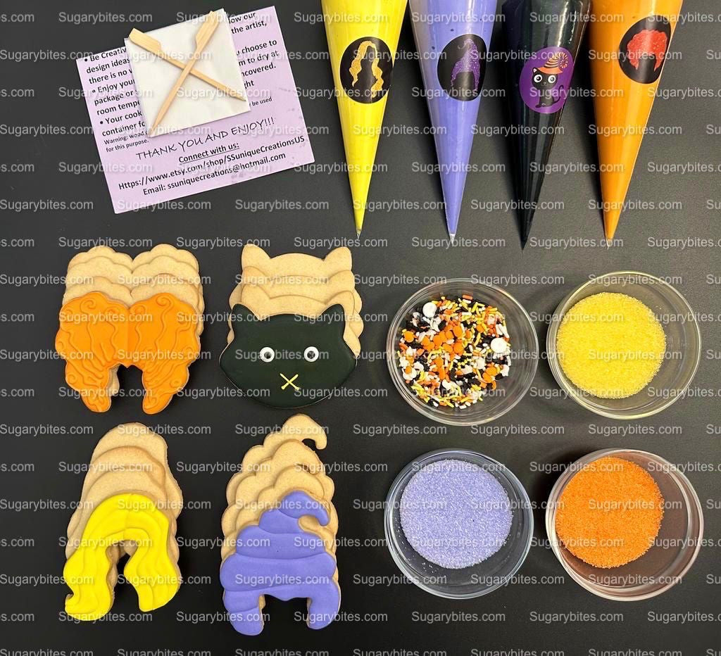 Halloween Cookie Decorating Kit, DIY Cookie Kit, (Large Cookies) ***INCLUDES 25 ITEMS*** With 4 Icing Bags & 4 Deluxe Sprinkle!