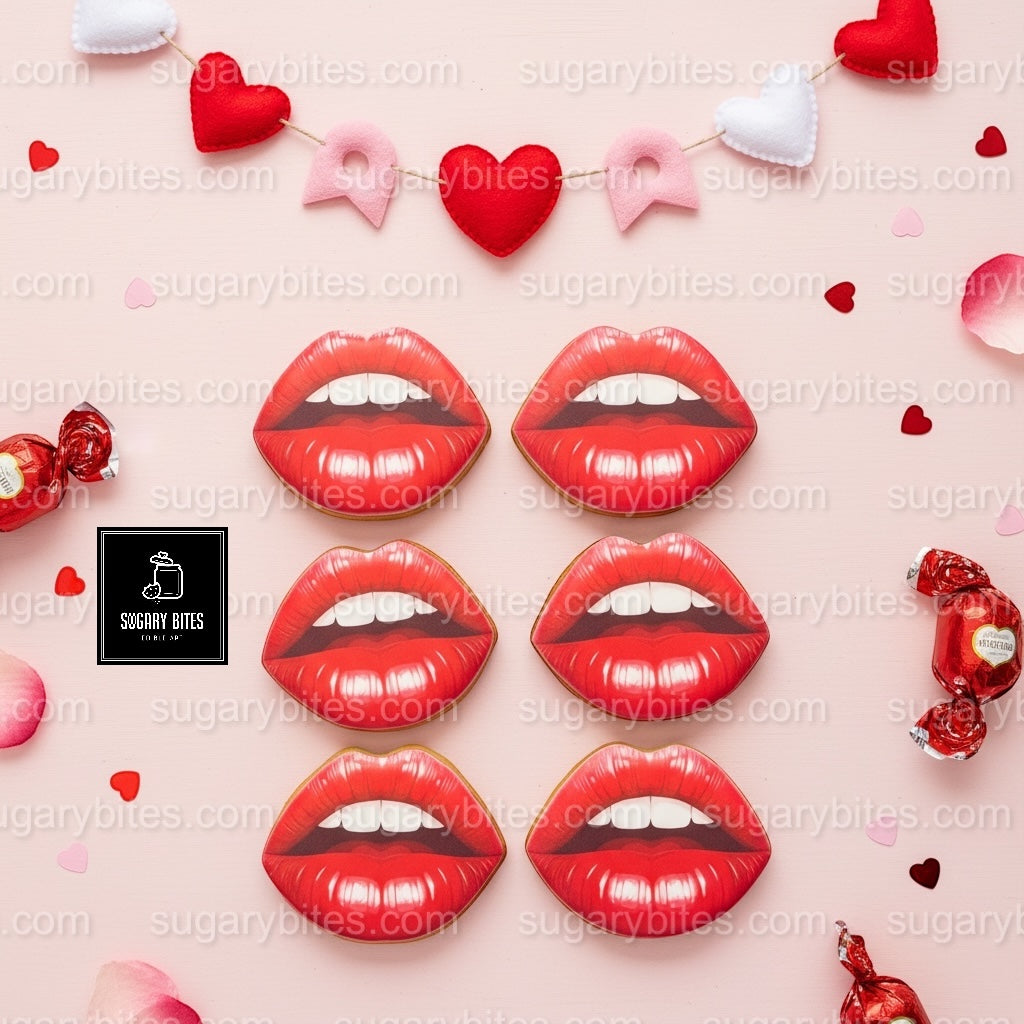 Valentines Cookies, Valentine’s Day Lips Cookies – 12 Large Hand-Decorated Sugar Cookies — Sugar Vanilla or GLUTEN-FREE Vanilla