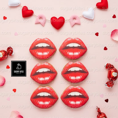 Valentines Cookies, Valentine’s Day Lips Cookies – 12 Large Hand-Decorated Sugar Cookies — Sugar Vanilla or GLUTEN-FREE Vanilla
